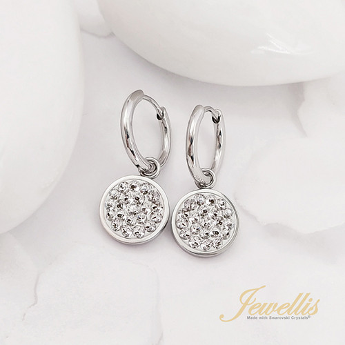 Ocelové náušnice kroužky Round Pavé Swarovski 14mm
