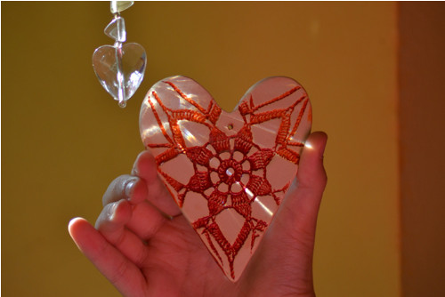 Keramické krajkové srdíčko, 11 cm