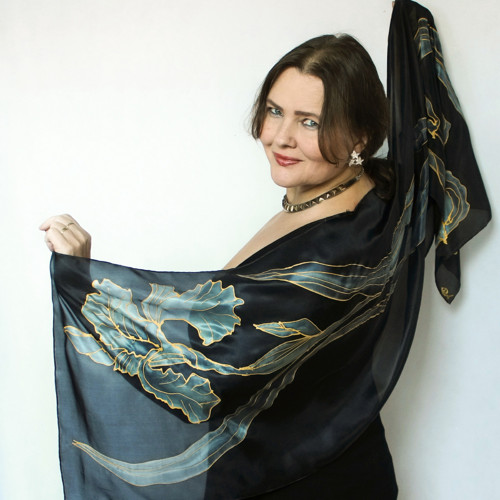 Hedvábný šál - Black iris — foto 1