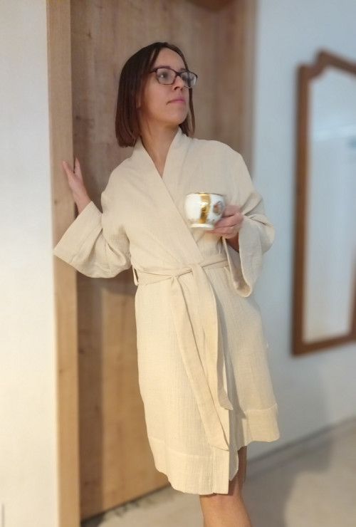 Župan kimono z mušelínu, barva písková