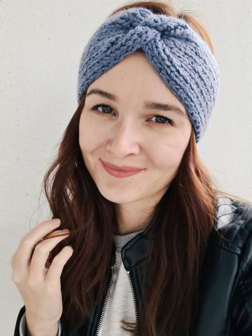 Pletená čelenka - tmavě šedá