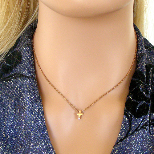 KŘÍŽEK MINI ROSE GOLD*ocelový náhrdelník
