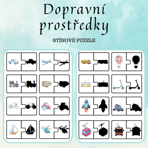 Dopravní prostředky, stínové puzzle