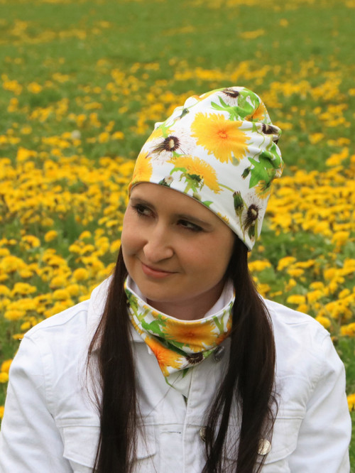 Dizajnový set púpavy biele - čiapka + nákrčník