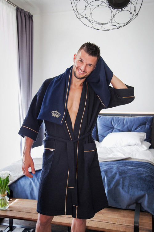 Weekend in Paris: Tmavě modrý unisex kimono župan