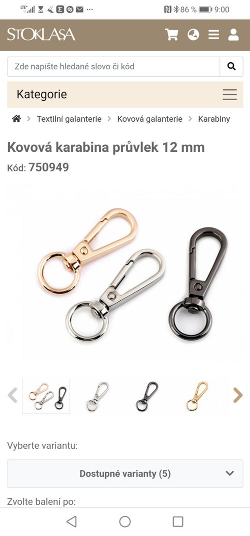 Kovová karabina průvlek 12 mm