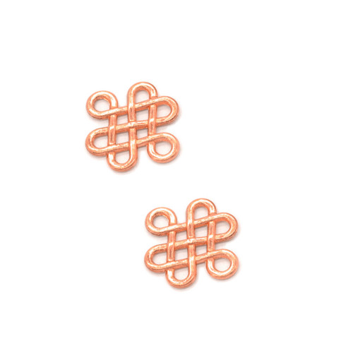Čínský uzel štěstí zlato růžové 14x16mm, 2ks