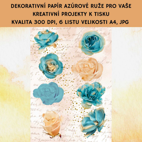Scrapbookový papír azúrové růže - JPG K TISKU