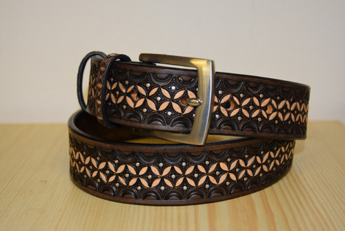 Kožený zdobený opasek 317A, šířka 4 cm