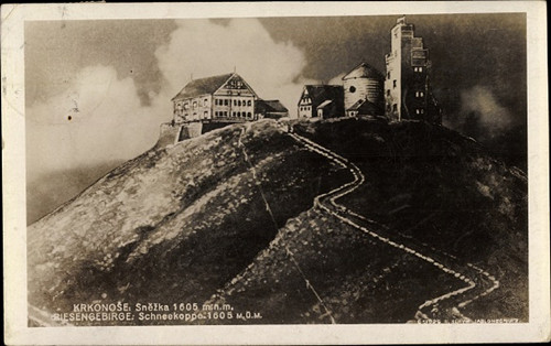 Pohlednice Sněžka Krkonoše razítka 1929