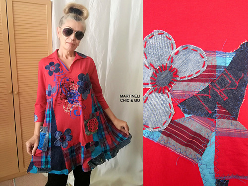 Červené džínové košilové šaty-Boho Chic — foto 1