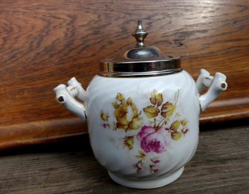 V růžích...starožitná cukřenka, porcelán, kov