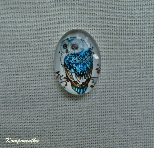 Skleněný kabošon se sovičkou 13x18mm