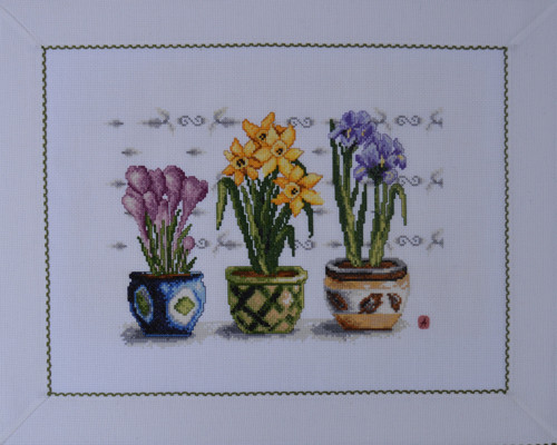 Vyšívaný obraz- narcisky, kosatce, krokus 50x40 cm