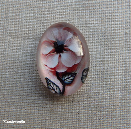 Skleněný kabošon s kytičkou 13x18mm 1kus