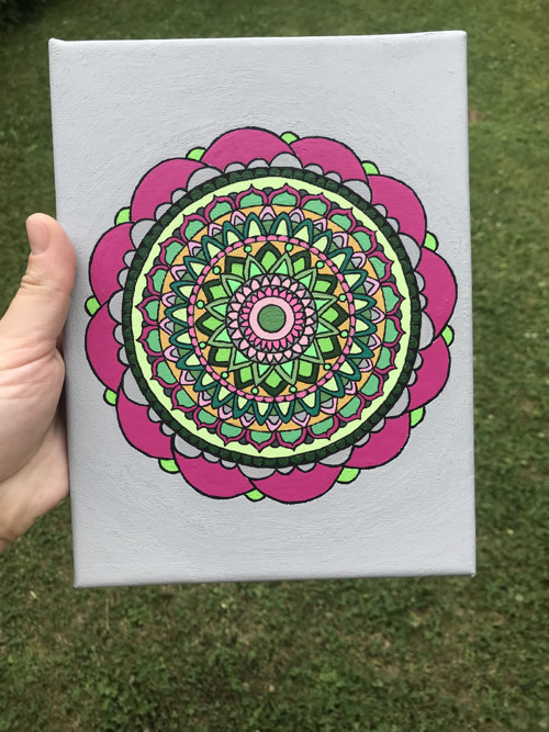 Malovaný obraz "Mandala růžovozelená"
