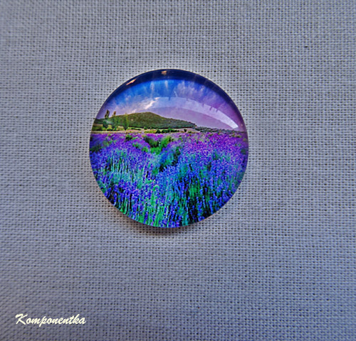 Skleněný kabošon s levandulí 25mm