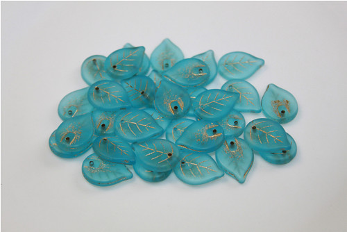 Lístečky-18/13mm- světlá aqua/mat/zl. zátěr -5ks