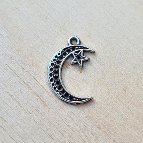 Přívěsek - měsíc s hvězdičkou 12x18 mm, 5 ks