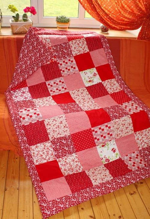Prošívaná Přikrývka,Přehoz Červený Patchwork
