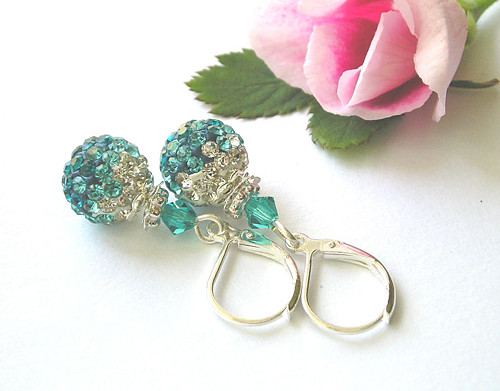 Shamballa náušnice Blue Zircon
