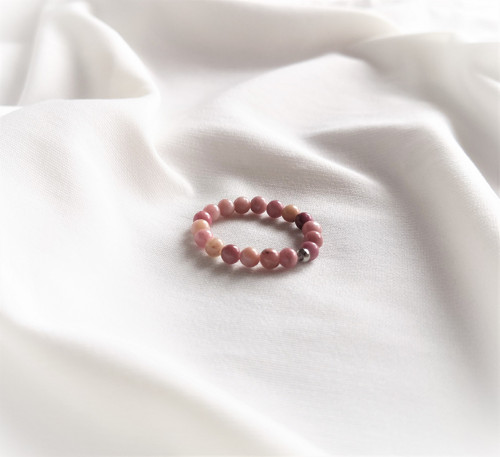 Přírodní rodonit*ocel*prsten z korálků*0,3cm