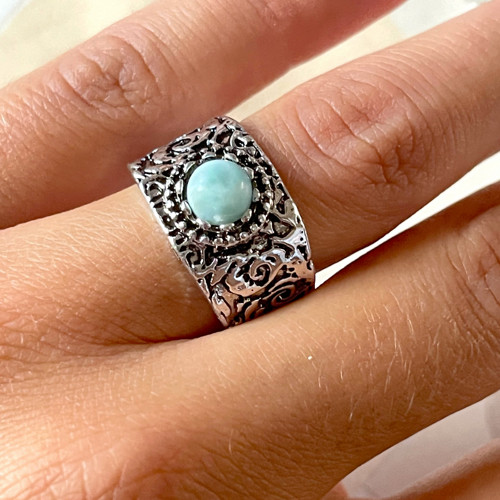 Starostříbrný prsten larimar /1067