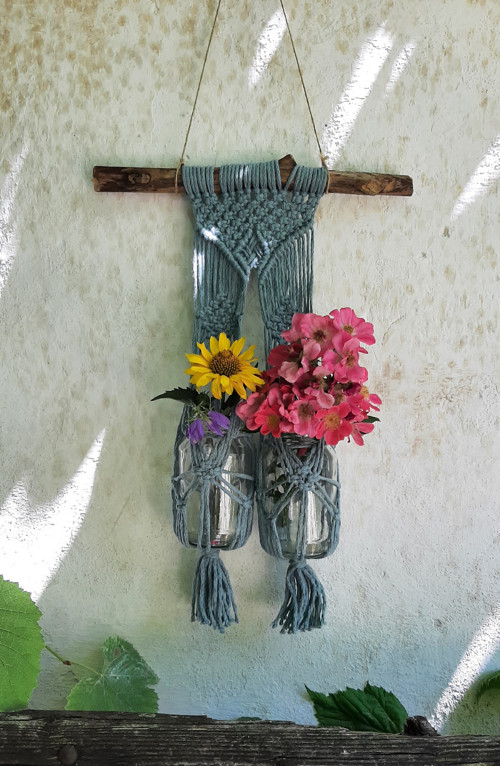 Macrame závěs na květiny / modrý