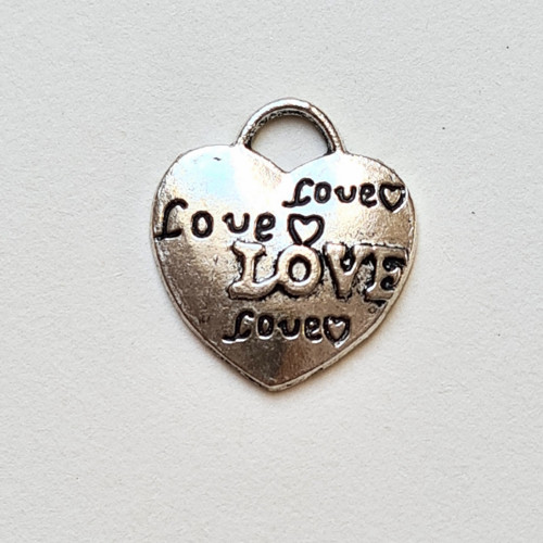 Přívěsek - srdíčko LOVE 22x23 mm, 5 ks