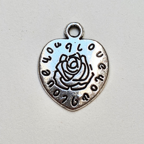 Přívěsek - srdíčko LOVE YOU 18x23 mm, 5 ks