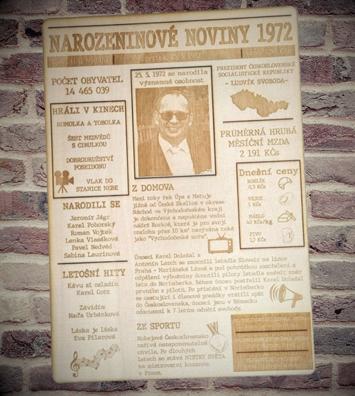 Dřevěné narozeninové noviny