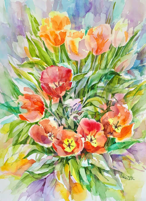 Tulipány II - akvarel, papír 29x40 cm