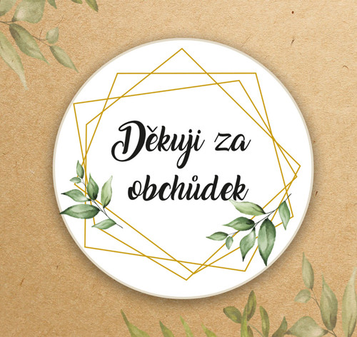 Samolepka " Děkuji za obchůdek" lístky s rámečkem