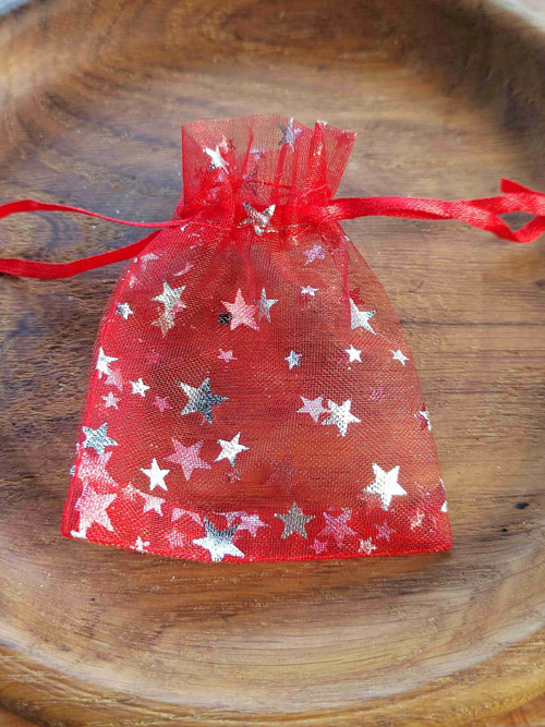 Dárkový pytlík 7x8,5 cm organza hvězda červený