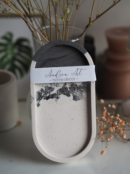 Hygge podtácek gray & silver - jesmonite — foto 1