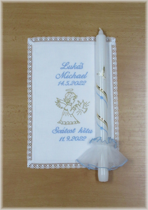 Křestní sada 3D - rouška, svíce, ozdoba