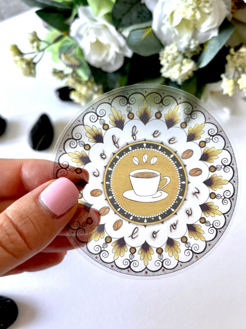 Samolepka mandala Coffee lover, transparentní