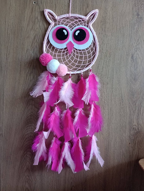 Lapač snů Ø 25 cm - Sovička růžovo bílá