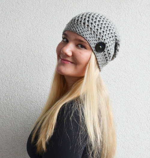 Dlouhá háčkovaná čepice, platinový tweed