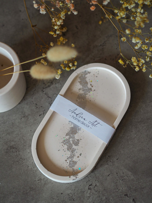 Hygge podtácek white & glitter - jesmonite