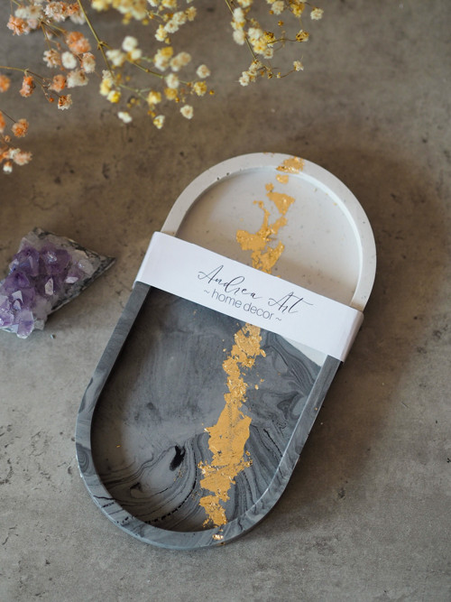 Hygge podtácek gray & gold - jesmonite