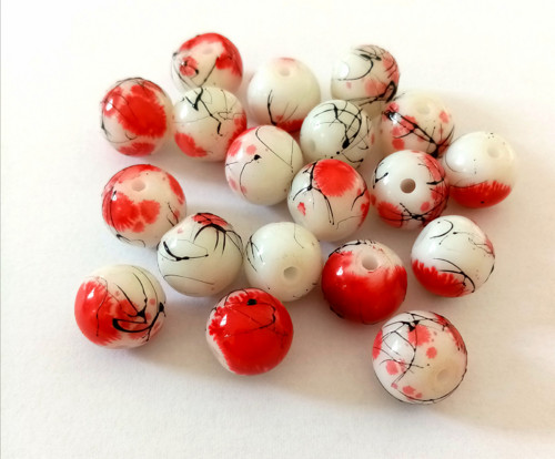 Skleněné kuličky batika 10mm - 10 ks