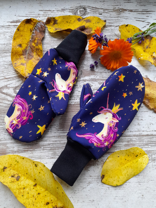 Softshellové rukavice-jednorožčí princezna92-98cm)