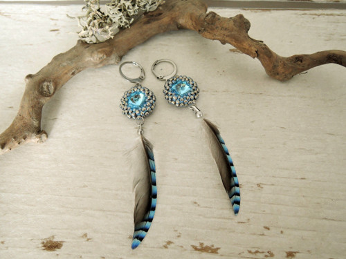 Náušnice "Jay" Really blue Swarovski Sojčí peří — foto 1