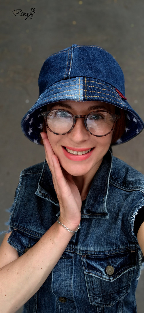 Unisex džínový recy klobouk, podšitý 54/56m