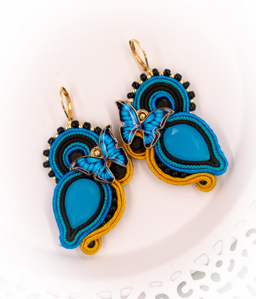 Soutache náušnice "Zamilovaný motýl"