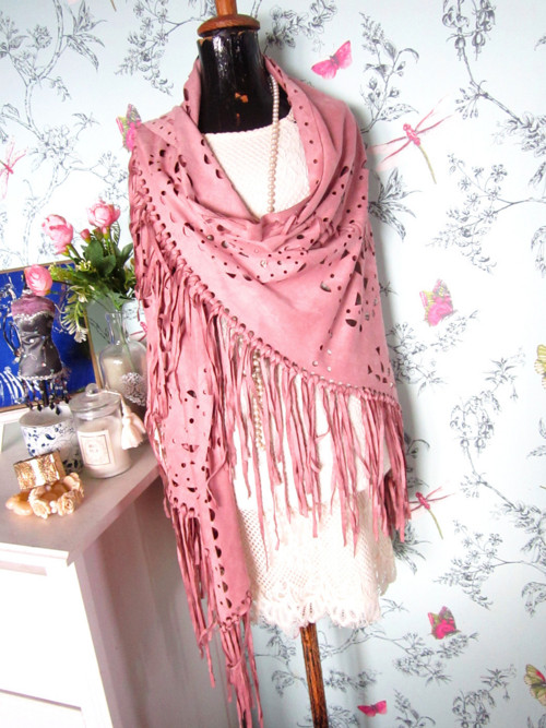 Boho pončo pléd powder pink — foto 1