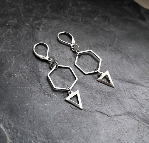 Ocelové náušnice*hexagon*trojúhelník