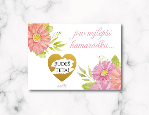 Stírací los pro kamarádku -budeš teta! s gerberami
