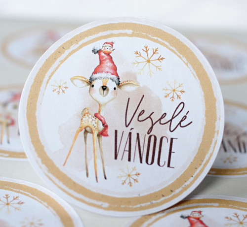 Veselé Vánoce samolepky 12 ks - velké
